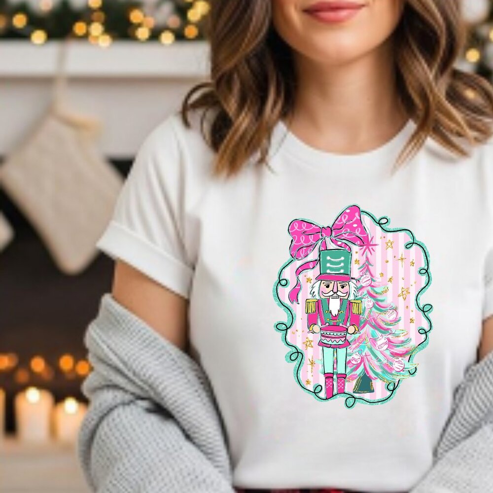Nutcracker Unisex Bella Canva T-Shirt | Pink Christmas Tree Holiday Tee
